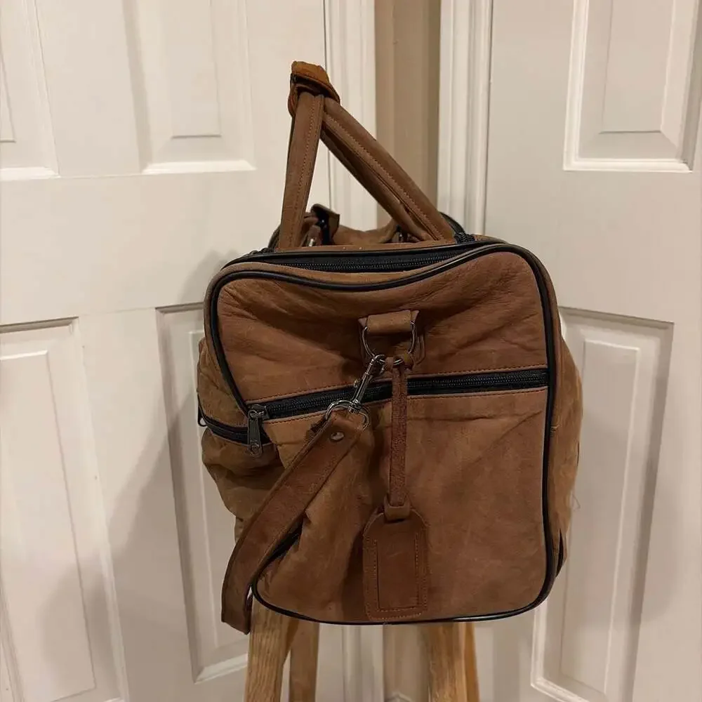 Vintage Spalding  Brown Leather Duffle Bag Weekender Travel Carry On Luggage